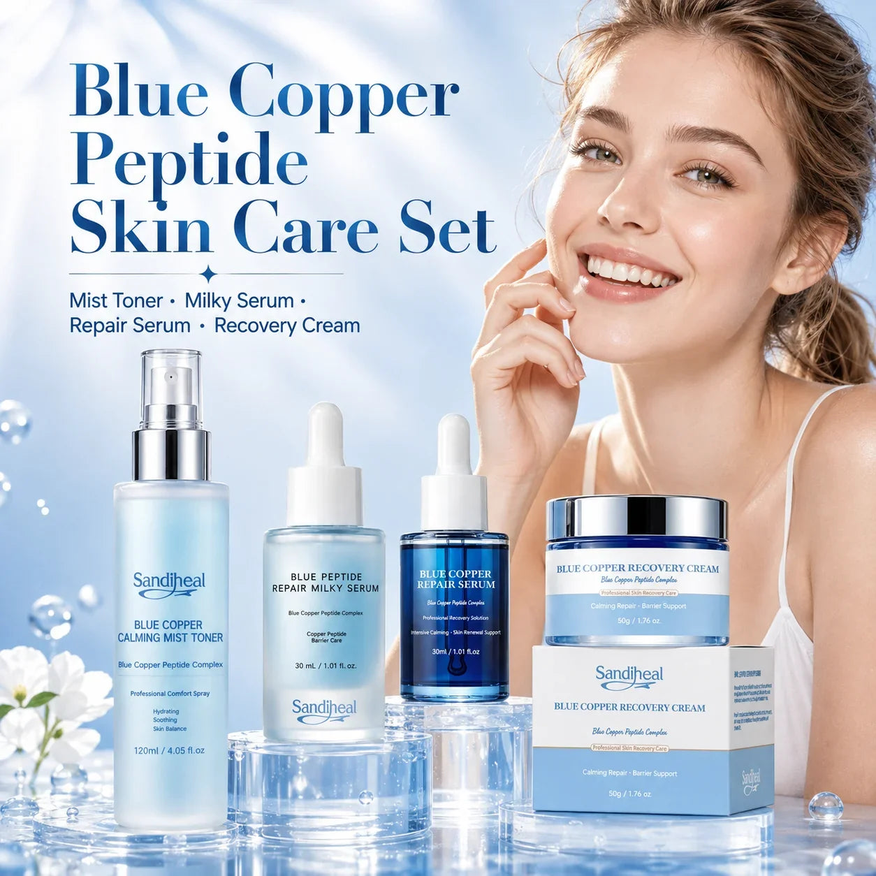 Sandiheal Blue Copper Peptide 4-Step Skincare Set