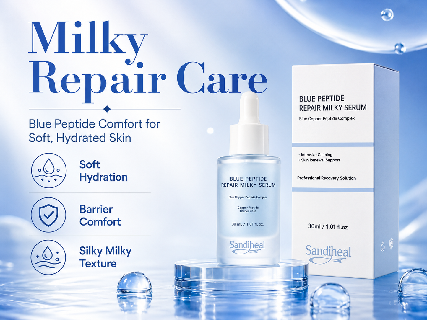Sandiheal Blue Peptide Repair Milky Serum – 30 ml